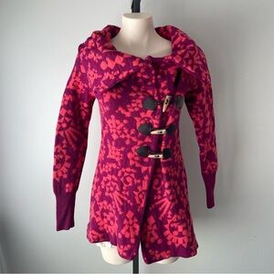 Neve Design 100% Merino Wool Floral Sweater Coat Jacket Pink Purple Fits Small
